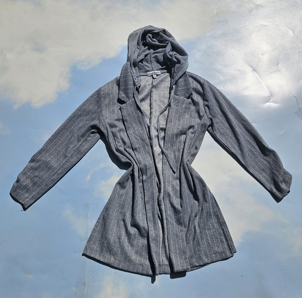 Grey Pinstripe Blazer Hoodie Knit Jacket  Dress Jacket, Casual Suiting